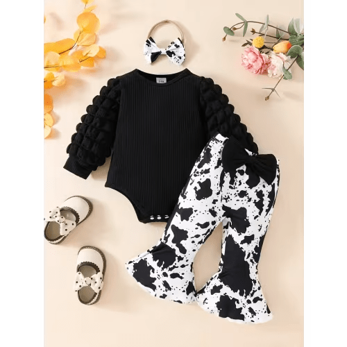 baby girl round neck long bubble sleeve ribbed - Temu