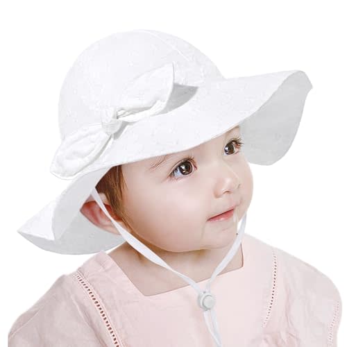Baby Girl Sun Hat with UPF 50+ Outdoor Adjustable Beach Hat with Wide Brim Bucket Hats