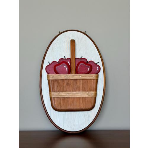 Vintage Wooden Apple Basket Wall Hanging Dimensional Kitchen Decor Cottagecore Fruit Wall Art