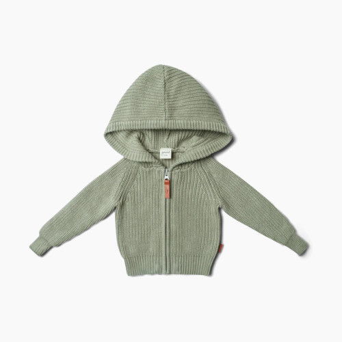 Goumi Kids Organic Cotton Knit Hoodie - Ash, 0-3 Months