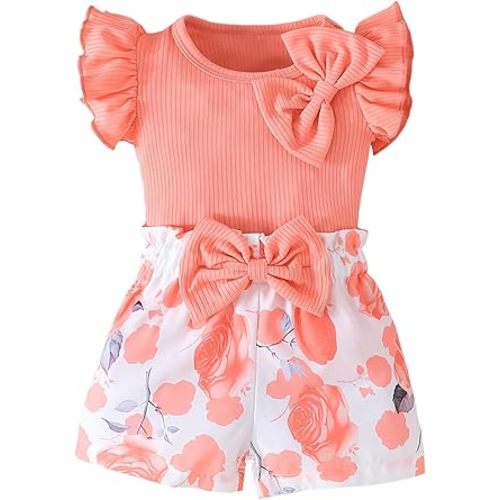 SUREPOCH Baby Girl Clothes 12 18 24 Month 2T 3T 4T Toddler Girl Clothes Spring Summer Shirt Shorts Outfit Set