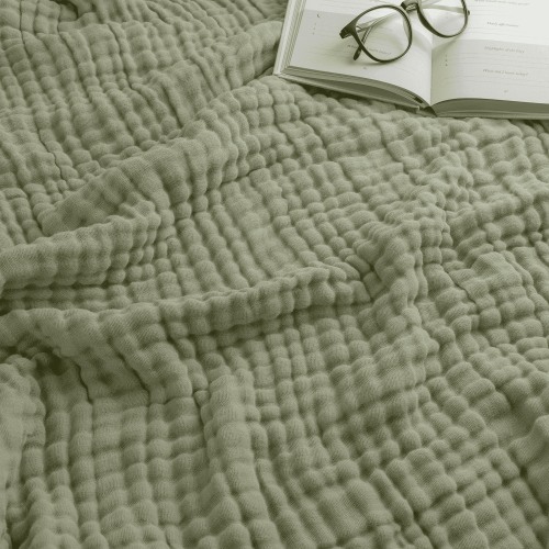 Comfy Cubs Muslin Blanket, Large Size 50” x 60”, 6 Layer Cooling Cotton Softness (Sage, Throw)