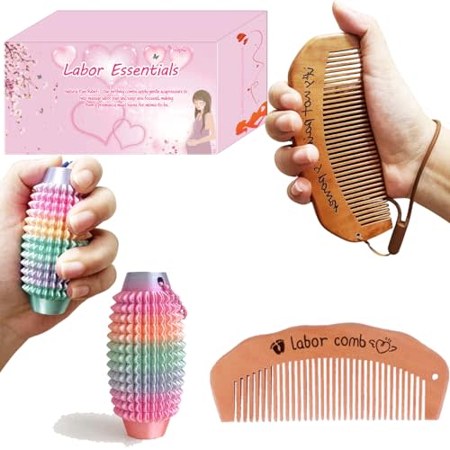 STEPHY Wooden Birth Comb & Pain Fidget Massager - Labor & Delivery Essentials Kit for Natural Pain Relief, Comfort During Childbirth - Pregnancy Must-Haves & Thoughtful Gift for Expectant Moms