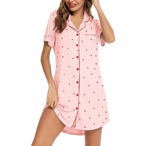 Senert Nightgowns for Women Short/Long Sleeve Sleep Shirt Button Down Night Gowns Maternity Pajamas Nursing Dress Sleepwear