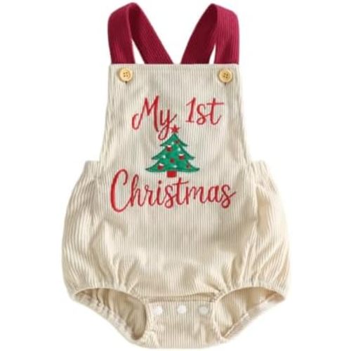 My First Christmas Baby Overalls Corduroy Romper Xmas Clothes