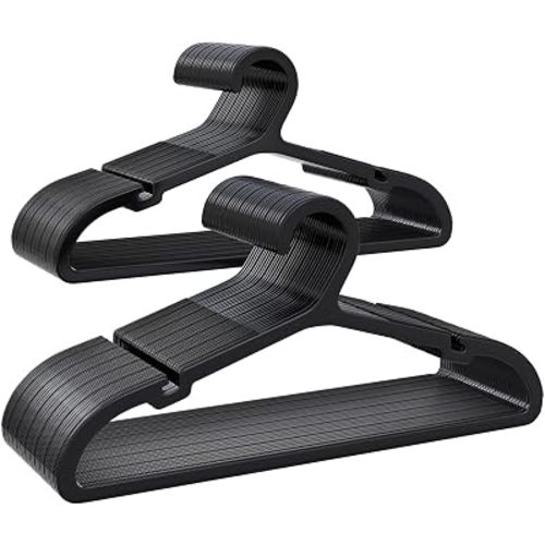ABHENG Plastic Kids Hangers, Pack of 60, Ultra Slim Closet Hangers, Non-Slip, Space-Saving, Sturdy, 14" W x 7" H (for Children Aged 7-12 Years), Black, UAPY0760B