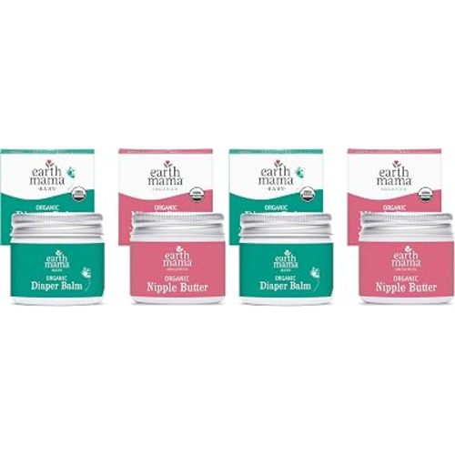 Earth Mama Nipple Butter™ & Diaper Balm | Nipple Cream & Organic Skincare for Baby | Breastfeeding & Postpartum Essentials Bundle (Pack of 2)