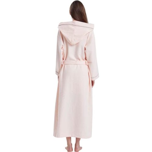 Robe Waffle for Women with Hood Long ，Hotel Lightweight Length Bathrobes， Ankle Long Cotton Loungewear (Color : Pink, Size : Small)