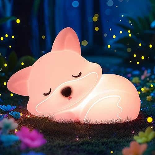CoolGift Mart Fox Night Light, Cute Fox Silicone Night Light Gifts for Girls 8-12, Fox Lamp for Kids Child Baby Women Nursery, Animal Light with Touch Control, Timer and USB Rechargeable