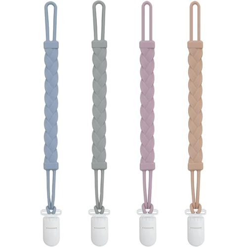 ALVABABY Silicone Pacifier Clip Holder Smoother Clips for Teether Bottle,Highchairs,Car Seat,Strollers 4 Pack 4GJL18-CA