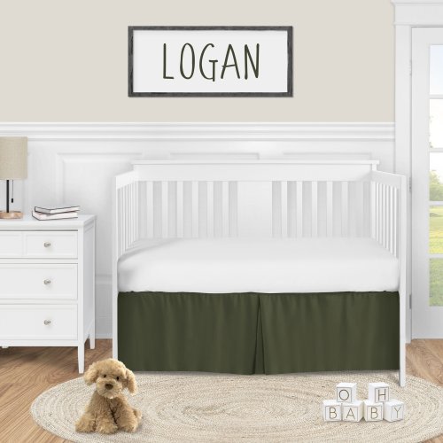 Dark Green Boy Crib Bed Skirt for Woodland Camo Collecton - Solid Color Hunter Forest Olive for Rustic Deer