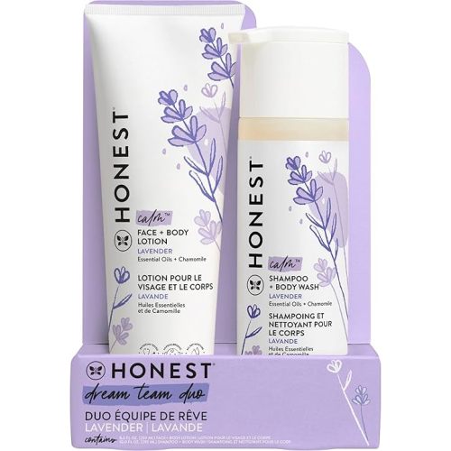 The Honest Company 2-in-1 Cleansing Shampoo + Body Wash and Face + Body Lotion Bundle | Gentle for Baby | Naturally Derived | Lavender Calm, 18.5 fl oz