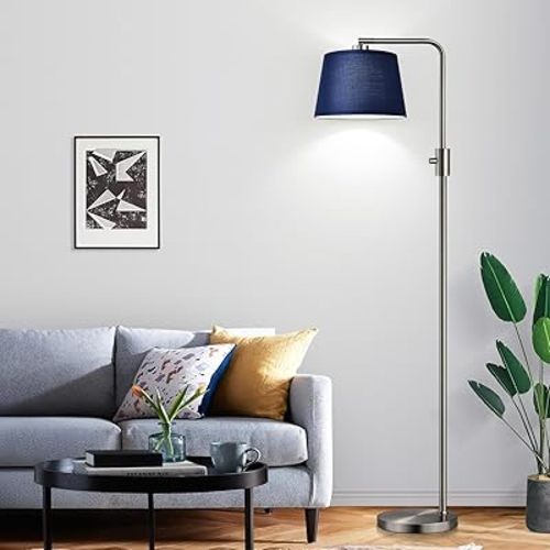Nintiue Dimmable Floor Lamp, 1000 Lumens LED Edison Bulb Included, Brushed Nickel Arc Standing Tall Floor Lamp with Blue Shade for Living Room Bedroom Office Dining Room