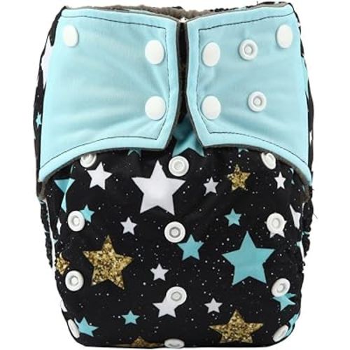 AIll in One Night AIO Cloth Diaper Nappy Sewn in Insert Reusable Washable (Twinkly) Medium