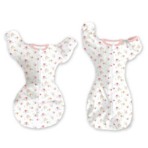 SwaddleDesigns Baby Girl Transitional Swaddle Sack, Arms Up Elbow Length Sleeve Wearable Blanket - Peachy Pink Floral - 3-6m