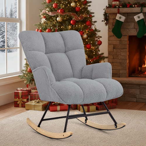 SAETSFEG Teddy Ergonomic Accent Nursery Rocking Chair with High Backrest, Dark Grey