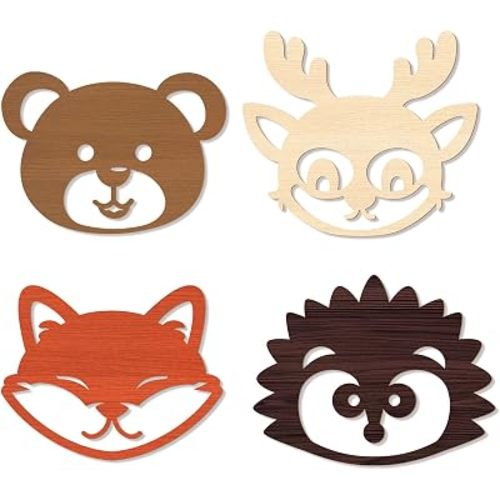 KOYILTD 4 Pcs Woodland Nursery Decorations Jungle Theme Room Decor Wooden Forest Animal Nursery Wall Art Rustic Farmhouse Safari Wall Decor for Home Bedroom Living Room Bathroom (Vivid)