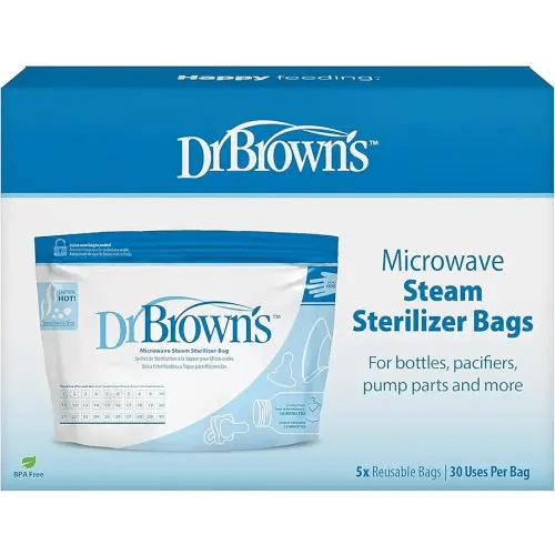 Dr. Brown's Microwave Steam Sterilizer Bags for Baby Bottles, Pacifiers, Pump Parts and Accessories, Travel Baby Bottle Sterilizer, 30 Uses per Bag, 5 Count (Pack of 1)