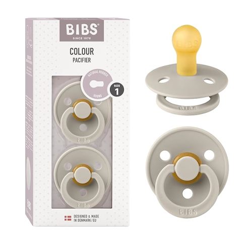 BIBS Pacifiers Colour Collection | Natural Rubber Baby Pacifier | Round Nipple | Set of 2 BPA-Free Soothers | Made in Denmark | 0+ Months (Pack of 2) | Sand