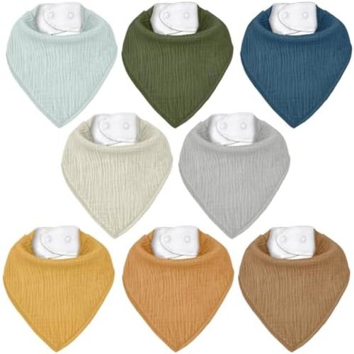 Muslin Baby Bibs 8 Pack, Baby Bandana Drool Bib for Drooling and Teething, Cotton Soft Absorbent for Girls Boys