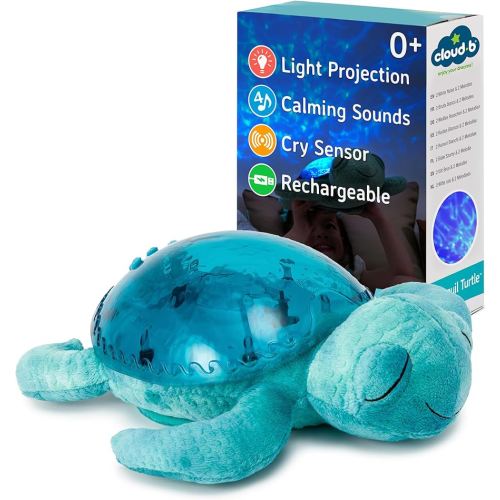Cloud b Tranquil Turtle Aqua - White Noise Machine Baby, Baby Night Light & Portable White Noise Machine - Soothing Ocean Waves & Underwater Melodies, Cry Sensor, Rechargeable, Eco-Friendly