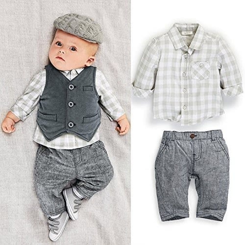 Touchme New Newborn Baby Boy Grey Waistcoat + Pants + Shirts Clothes Sets Suit 3pcs