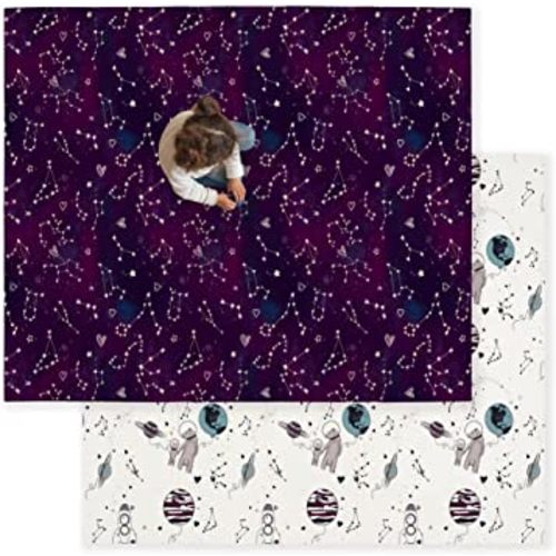 JumpOff Jo Baby Play Mat - Large Folding Foam Play Mat for Infants, Babies, Toddlers, Waterproof, Double-Sided (70" x 59") - Pink Space Bears