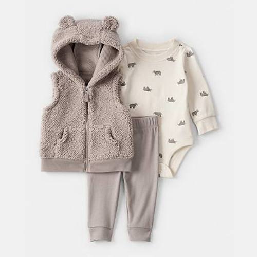 Baby Boy Carter’s 3-pc. Bear Print Sleeveless Jacket, Bodysuit & Pant Set