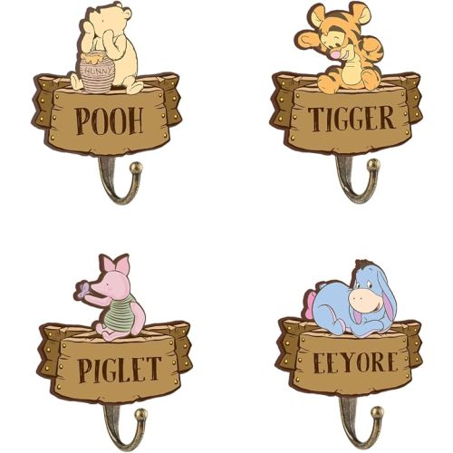 Winnie Nursery Bathroom Bedroom Decor, 4 Pcs Piglet The Pooh Decorative Wall Hooks Wooden Hooks, Winnie Nursery Hook Cute Towel Hanger, The Pooh Home Decoration