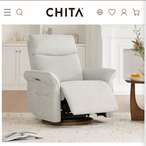 Vinca Power Swivel Nursery Glider Recliner with Power Lumbar & Headrest