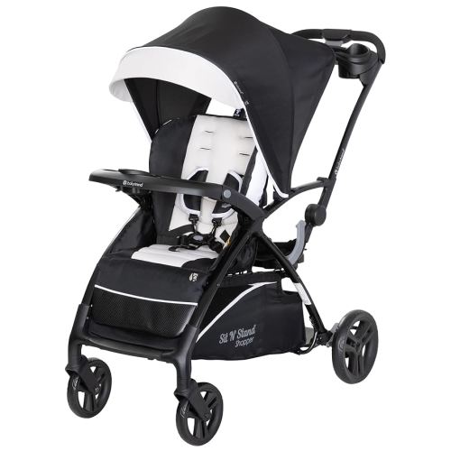 Baby Trend Sit N' Stand 5-in-1 Collapsible Shopper Stroller with Canopy, Visor, Extendable Storage Basket, Phone Tray, and 2 Cup Holders, Modern Khaki