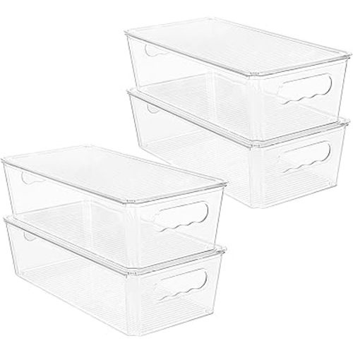 Vtopmart 8pcs Clear Organizers and Storage Bins with Lids, Stackable Plastic Storage Containers with Handles for Fridge, Freezer, Pantry, Cabinet, Kitchen Organization