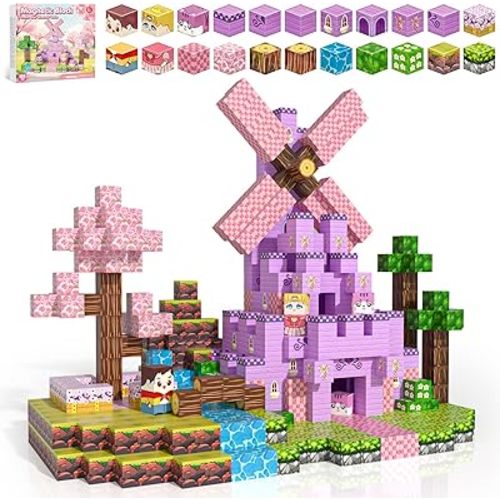 100PCS Magnetic Blocks, Magnetic Building Blocks for Kids Age 4-8, Pink Princess Castle Toys for Girls, STEM Sensory Birthday Gift for Kids Age 3+ Years Old