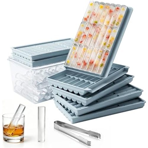 6 Pack Ice Cube Trays with Lid & Bin, 3.3-Inch Long Water Bottle Ice Stick Tray, Easy Release, Reusable, BPA Free Ice Cube Mold for Whiskey, Wine, Coffee, DIY Fun (126 sticks)