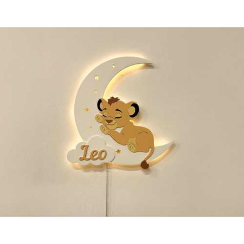 Lion on Moon Night Light, Personalized Christmas Gift, Kids Wall Lamp, Nursery LED Light, Baby Room Decor, Holiday Bedroom Lamp