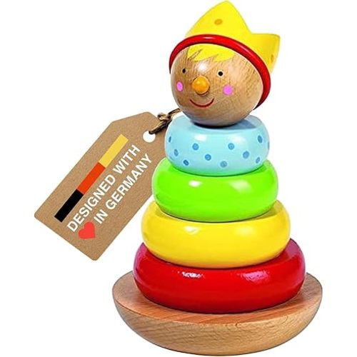 Goki Rainbow Stacking Toys for Toddlers 1–3 Little Prince | Classic 6-Piece Ring Stacker | Colorful Wooden Rainbow Stacking Rings for Fine Motor Skill Development & Early Learning Wood Toys