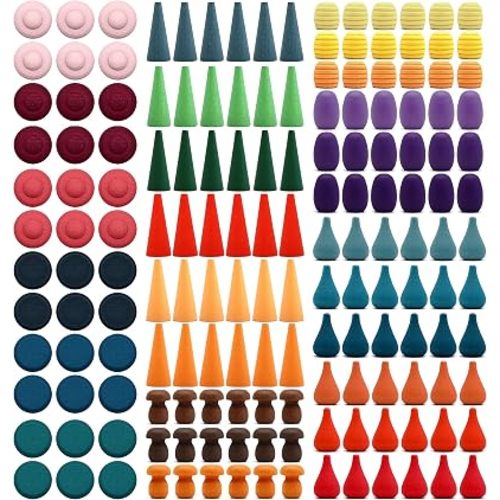 Candywood Large Set Rainbow Color Style Wooden Loose Parts Sensory Play Toys, 7 Shapes, 27 Colors, Rainbow Stacker Nesting Toys (162 PCS)