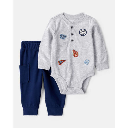 Baby Boy 2-Piece Sports Long-Sleeve Bodysuit & Pant Set - Grey - Carter's | Carter's