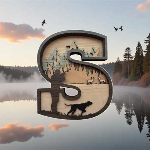 Personalized Letter Initial Hunting Scene 3D Layered Art