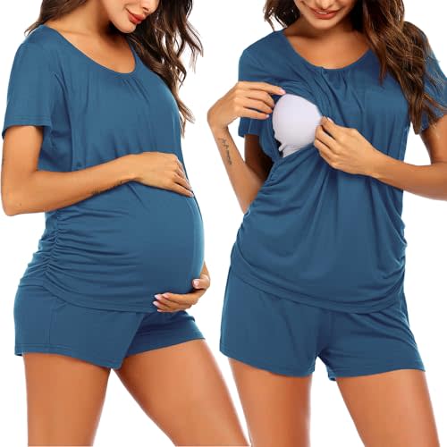 Ekouaer Womens Nursing Pajamas Maternity Breastfeeding Pjs Sleepwear Layer Soft Postpartum Lounge Set Pregnancy Clothes