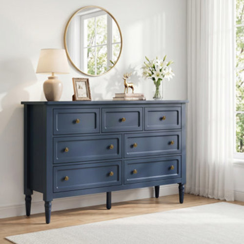 Canora Grey Classic 7-Drawer With Turned Spindle Legs & Antique Brass Knobs,53" W | Wayfair