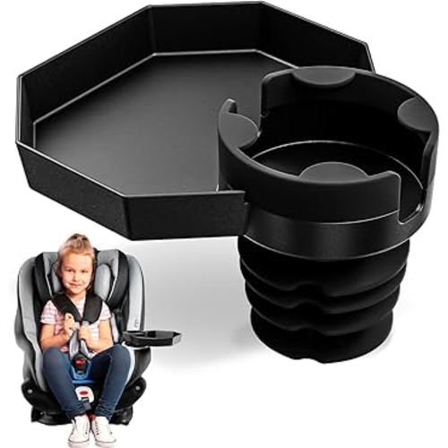 Kids Travel Tray – Standard Base - Car Seat and Car Cup Holder Tray Upgraded Design - Tray for Snacks, Entertainment, Toys – Includes Cup Holder – Fits Most Car Seats