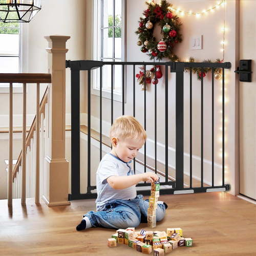 29.5"-43.3" Extra Wide Safety Baby Gate for Stairs Doorways, Top of Stairs, Black