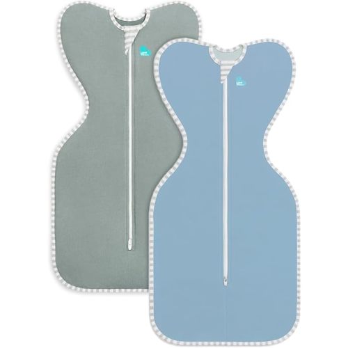 Love to Dream Swaddle UP Original 1.0 TOG Baby Sleep Sack Bundle – Small 8-13 lbs, Deep Olive + Dusty Blue (2-Pack, Arms-Up Self-Soothing Swaddles)