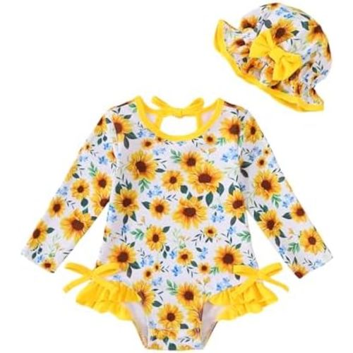 Mioglrie Newborn Baby Swimsuit Girl Infant Bathing Suit Girl Long Sleeve Ruffle Baby Girls' Swimwear Swimming Swim Suit