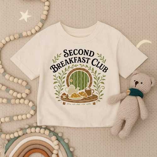 Second Breakfast Club Toddler Shirt, Funny Hobbit Infant Shirt, Fantasy Book Kids T-Shirt, Cottagecore Baby Outfit, LOTR Inspired Gift Tee