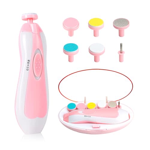 Baby Nail Trimmer Electric-6 in 1 Baby Nail File Clippers Infant Grooming Kit Manicure Set for Toddler or Adults, Pink