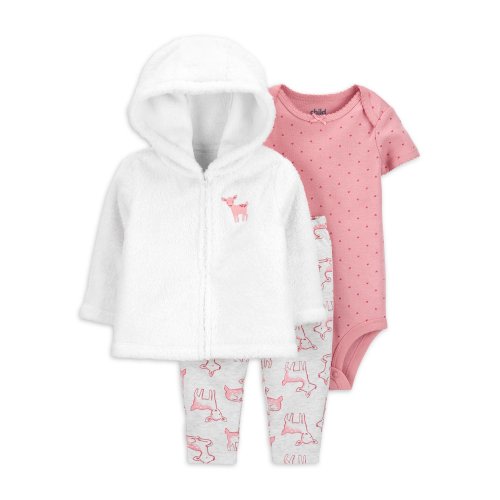 Child of Mine by Carter's Baby Girl Fleece Cardigan, Bodysuit, & Pants, 3pc Outfit Set