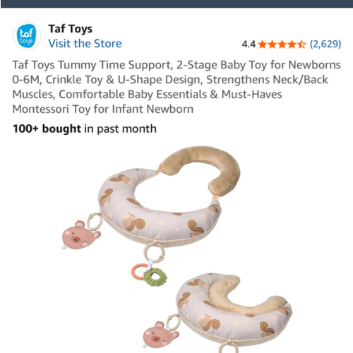 Taf Toys Tummy Time Support, 2-Stage Baby Toy for Newborns 0-6M, Crinkle Toy & U-Shape Design, Strengthens Neck/Back Muscles, Comfortable Baby Essentials & Must-Haves Montessori Toy for Infant Newborn