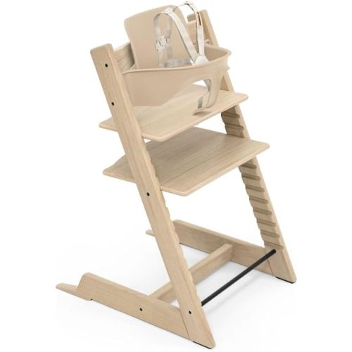 Stokke Tripp Trapp Oak High Chair 2, Natural - Includes Chair + Baby Set with Removable Harness for Children 6-36 Months - Adjustable, Ergonomic & Easy to Clean